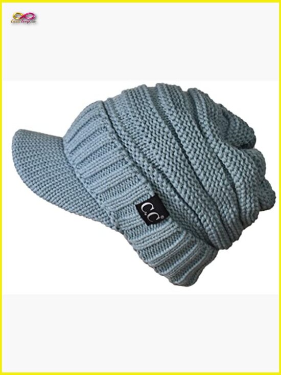 Oversized Chunky Knit Visor Beanie Slouchy Hat Winter Cozy Warm Cable Knit main image 5